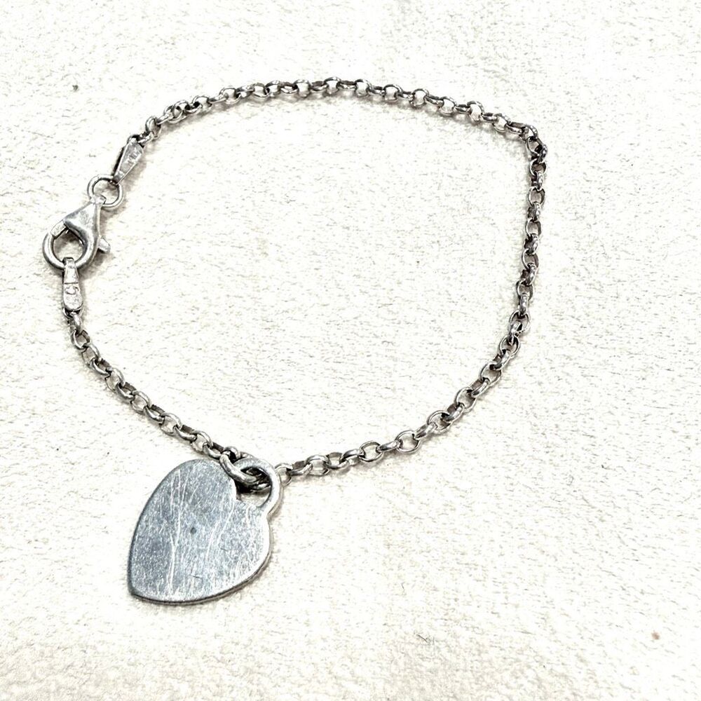 Etsy 925 Sterling Silver Blank Dainty Heart Charm Chain Bracelet